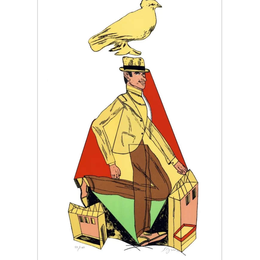 SEGUI Antonio - Lithographie originale "Homme à la colombe" 56x38cm - 1988
