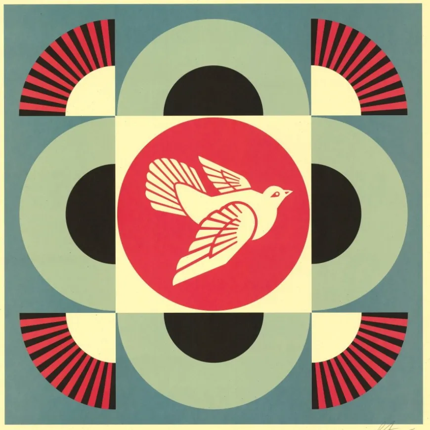 SHEPARD FAIREY (OBEY) - Sérigraphie "Colombe Géométrique bleu" 61x61cm