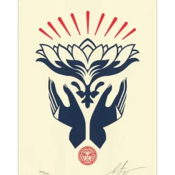 SHEPARD FAIREY (OBEY) - Sérigraphie "LOTUS HAND RED- LETTERPRESS " 31x23cm - 2023