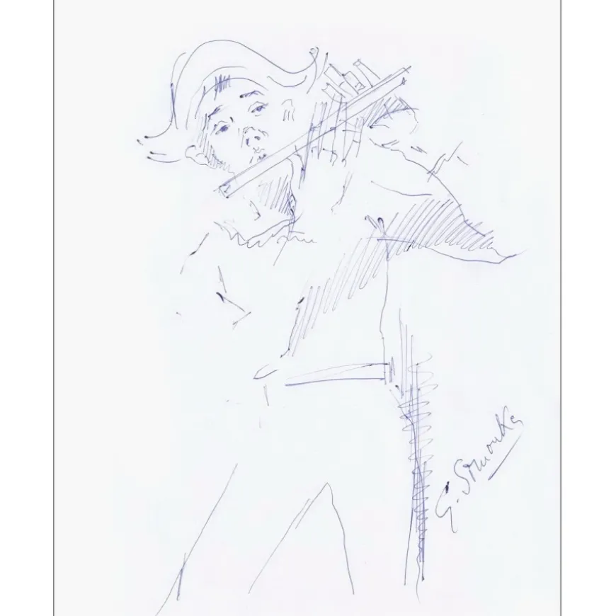SIMONKA Georges - Dessin original à l'encre "Le flûtiste" 27x21cm - 1963