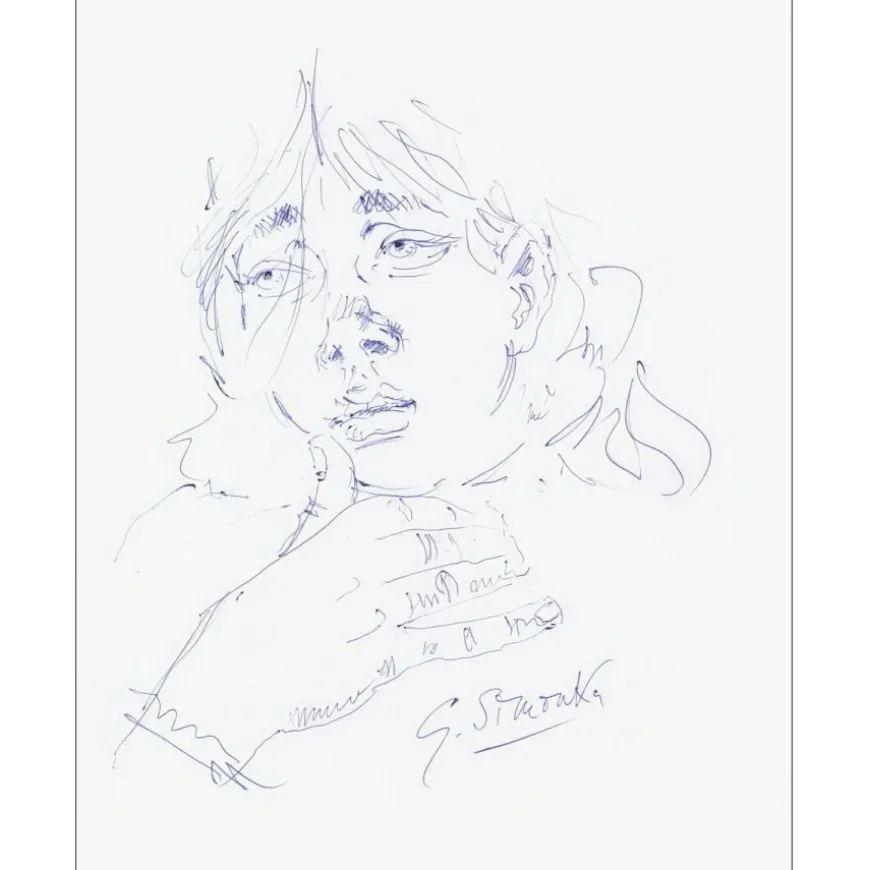 SIMONKA Georges - Dessin original à l'encre "Portrait" 27x21cm - 1963