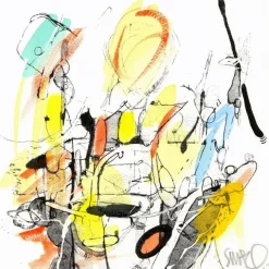 SMAEL (Ismaël Vagner) - HPM, Aquarelle et sérigraphie (unique) "Composition 4" 20x20cm - 2013
