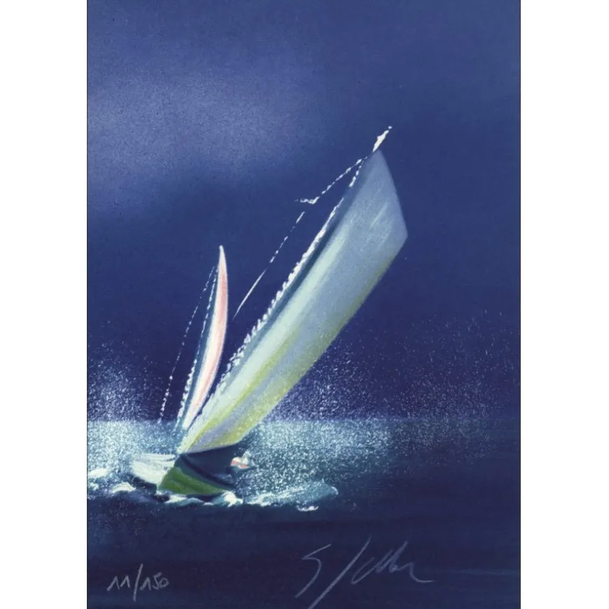 SPAHN Victor - Lithographie originale " Voiliers IV " 26x17cm