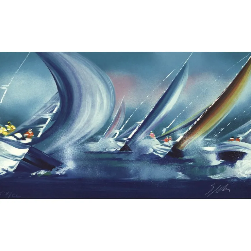 SPAHN Victor - Lithographie originale " Voiliers III " 30x53cm