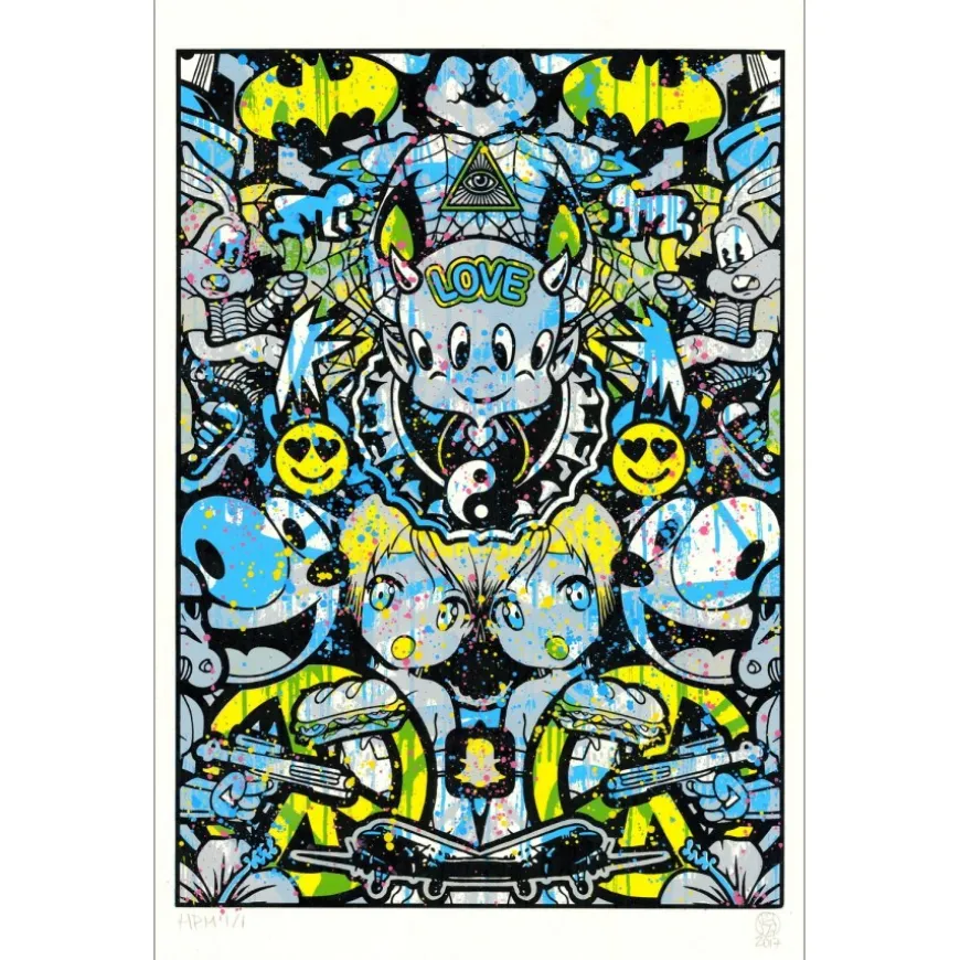 Speedy Graphito - HPM Acrylique et sérigraphie (unique) "Urban Love" 78x49cm - 2017