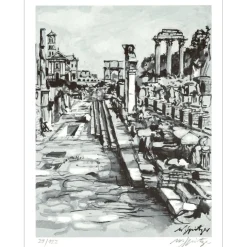 SPITZER Walter - Lithographie "Le Forum Romain" 32x25cm - 1971