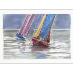 SUIRE-VERLEY Olivier - Aquarelle originale "Bateaux en mer" 50x65cm