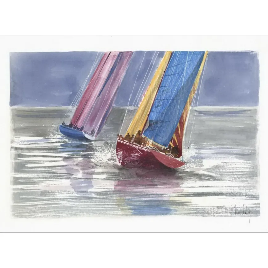 SUIRE-VERLEY Olivier - Aquarelle originale "Bateaux en mer" 50x65cm