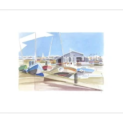 SUIRE-VERLEY Olivier - Aquarelle originale "Le port à marée basse" 40x50cm