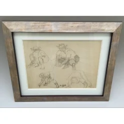 TOFFOLI Louis - Dessin original au crayon "Etude de personnages" 35x47cm - Cadre