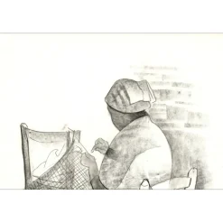 TOFFOLI Louis - Dessin original "La remailleuse de filets" 58x45cm