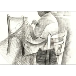 TOFFOLI Louis - Dessin original "La remailleuse de filets" 58x45cm