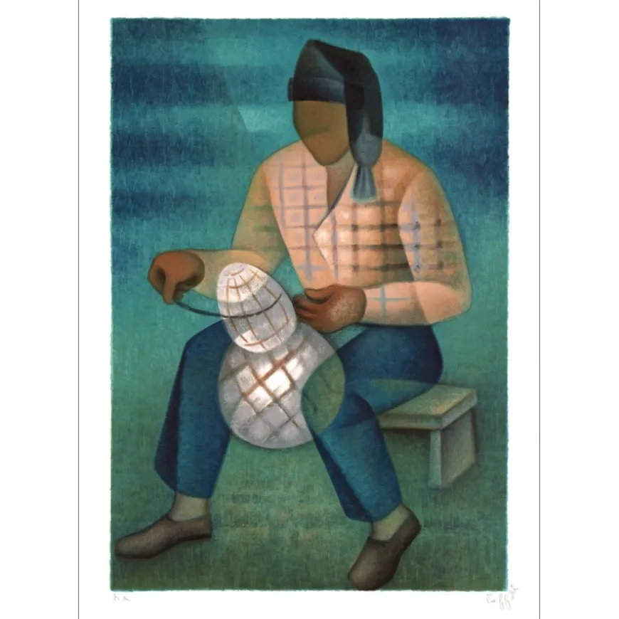 TOFFOLI Louis - Lithographie originale "Le Pêcheur de Nazaré" 76x54cm - 1978