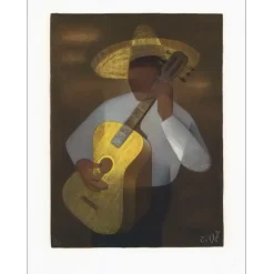 TOFFOLI Louis - Lithographie originale "Le Guitariste Mexicain" 69x54cm