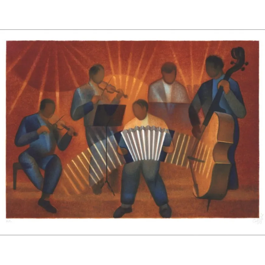 TOFFOLI Louis - Lithographie originale "Le bal musette" 56x76cm - 1989