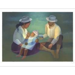 TOFFOLI Louis - Lithographie originale "Jeune Famille" 56x76cm - 1991