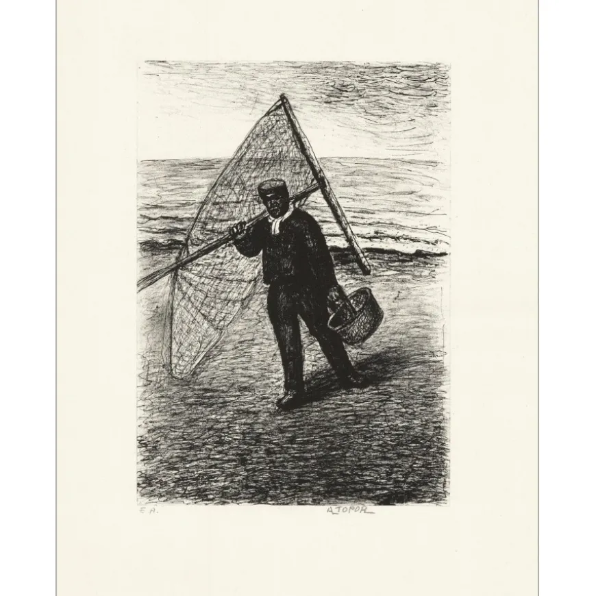 TOPOR Abram - Lithographie originale "Pêcheur" 43x33cm