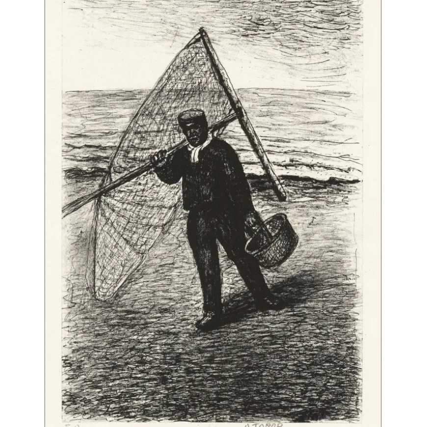 TOPOR Abram - Lithographie originale "Pêcheur" 43x33cm
