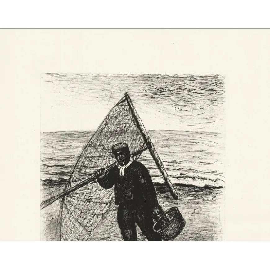 TOPOR Abram - Lithographie originale "Pêcheur" 43x33cm