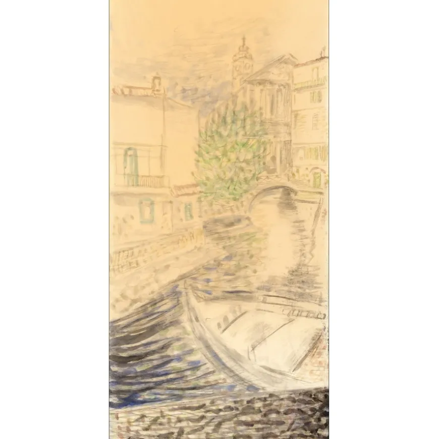 TOUCHAGUES Louis - Dessin original "Gondole à Venise" 54x26cm