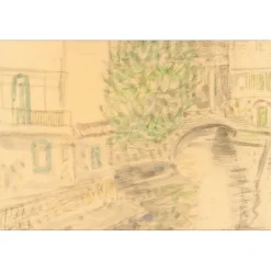 TOUCHAGUES Louis - Dessin original "Gondole à Venise" 54x26cm