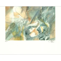 VALADIÉ Jean-Baptiste - Lithographie originale "Dans l'eau de la claire fontaine" - 74x52cm - 1976