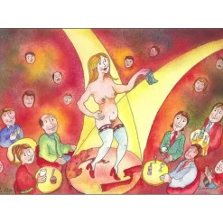 VERCRUYCE Bernard - Dessin à l'aquarelle "Le Streap-Tease" 17x24cm
