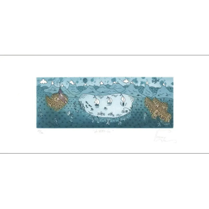 VERCRUYCE Bernard - Lithographie originale "Le petit lac" 25x57cm