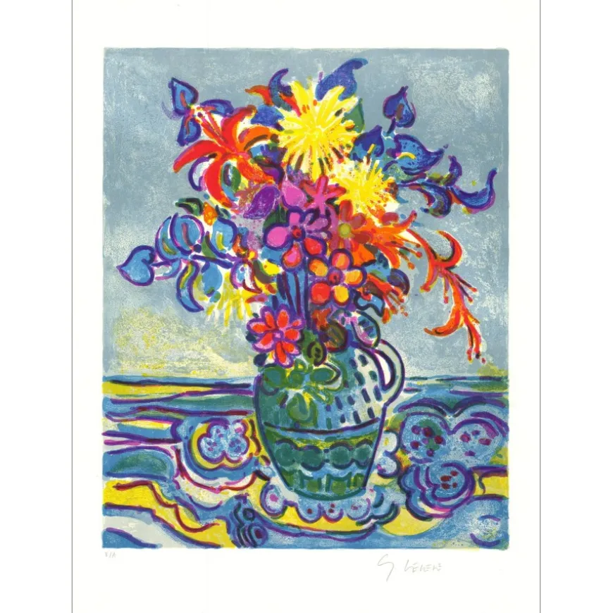 VIEILLEVIE Gérard - Lithographie originale "Bouquet épanoui" 76x56cm