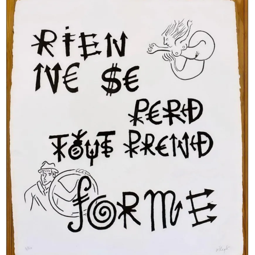 VILLEGLÉ Jacques - Aquagravure originale "Tout Prend Forme (noir et blanc)" 64x55cm - 2020
