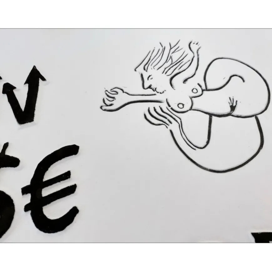 VILLEGLÉ Jacques - Aquagravure originale "Tout Prend Forme (noir et blanc)" 64x55cm - 2020