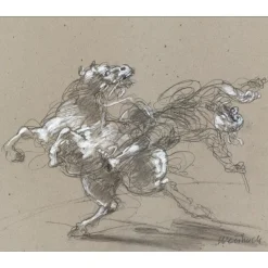 WEISBUCH Claude - Dessin original "Don Quichotte, La chute" 33x39cm