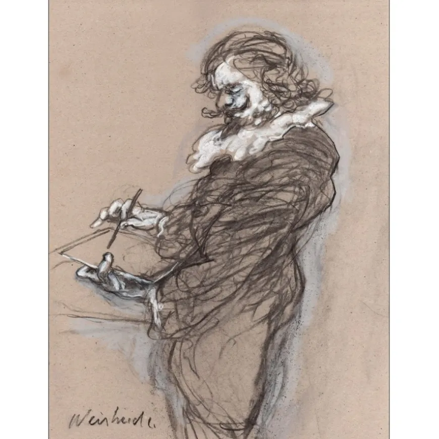 WEISBUCH Claude - Dessin original "Portrait de Jacques Callot" 37x28cm - 2013