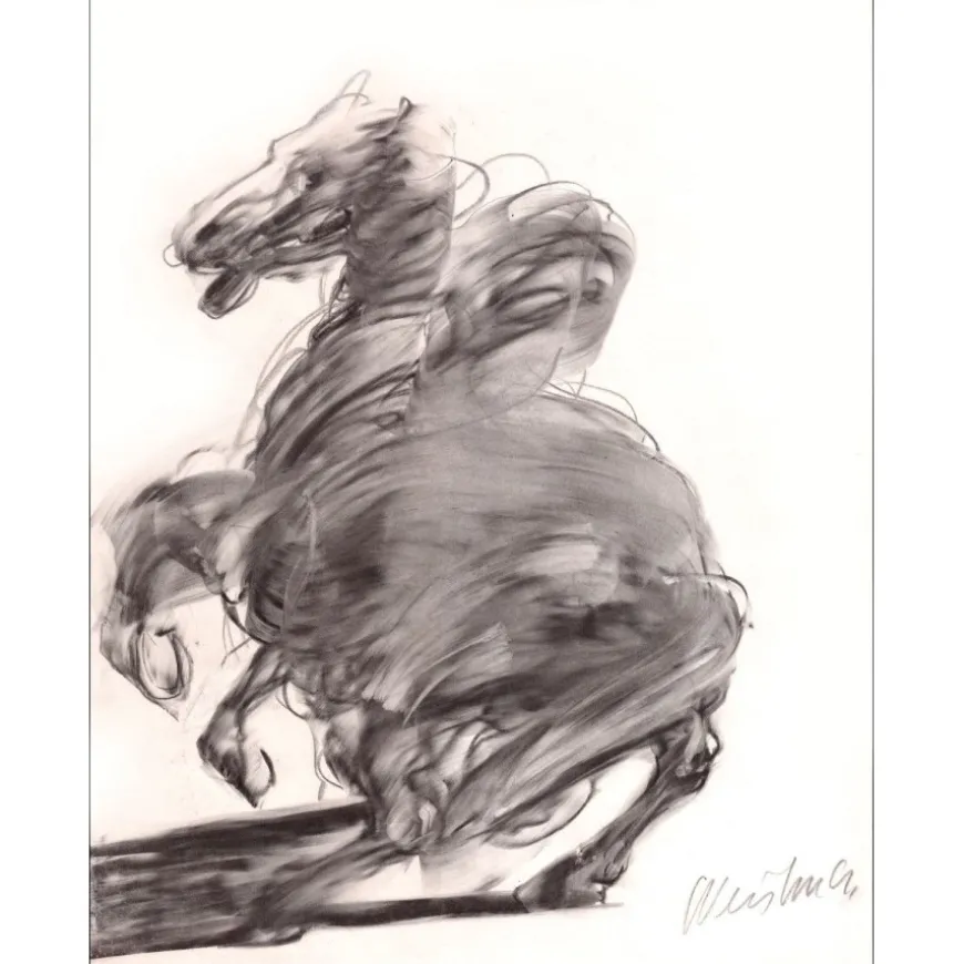 WEISBUCH Claude - Dessin original au crayon "Le cheval cabré" 32x25cm