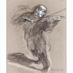 WEISBUCH Claude - Dessin original "Le Violoniste II" 38x29cm - 2012