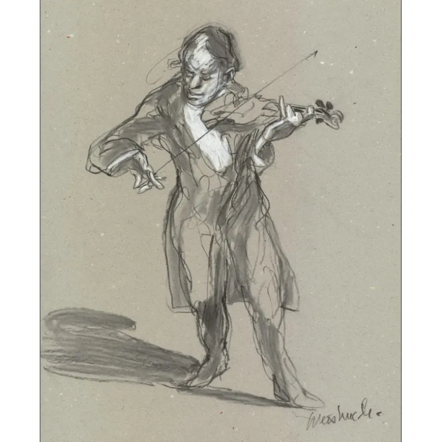 WEISBUCH Claude - Dessin original "Le Violoniste" 33x26cm