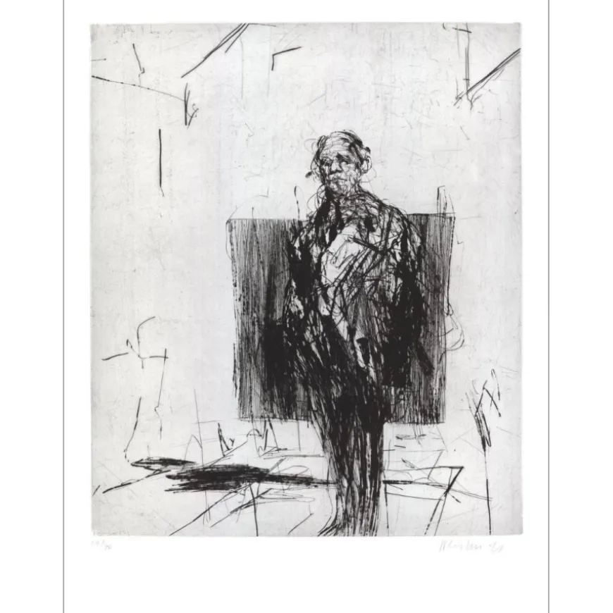 WEISBUCH Claude - Gravure originale "Portrait debout dans l'atelier" 76x56cm - 1972