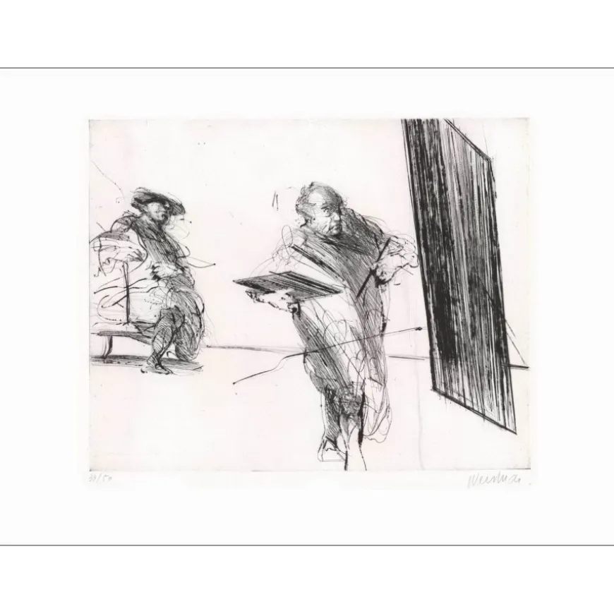 WEISBUCH Claude - Gravure originale "Le portrait terminé" 57x76cm - 1973