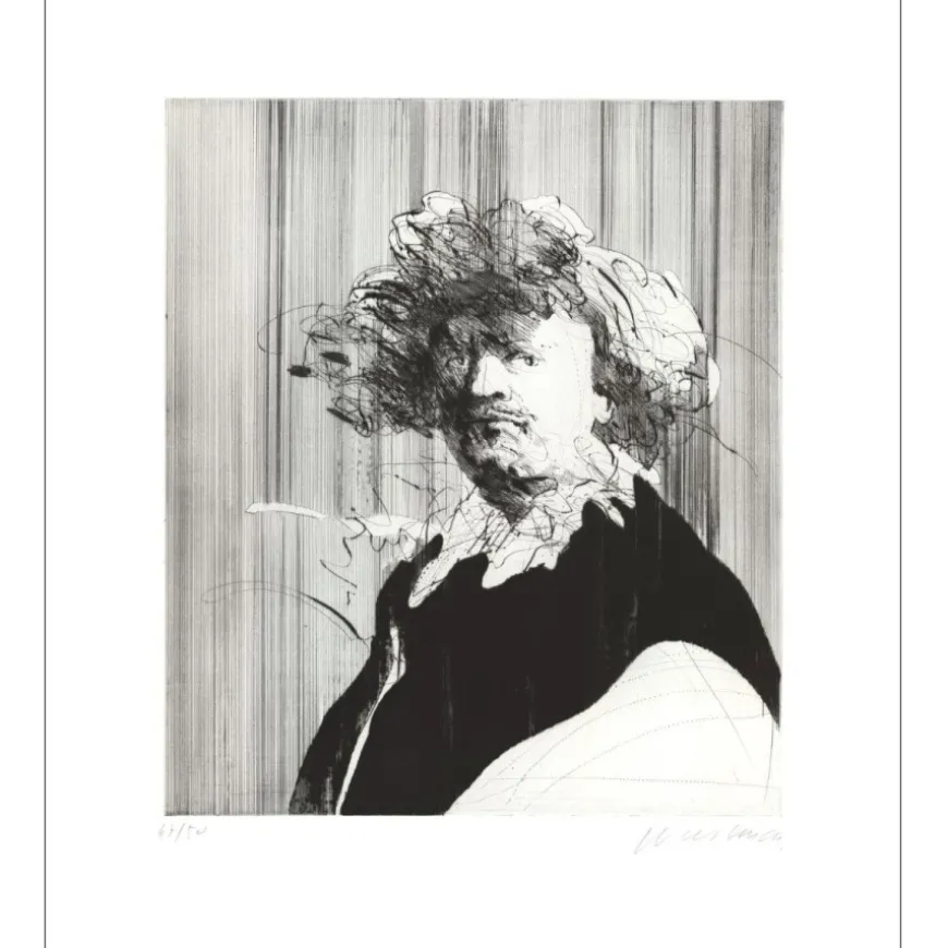 WEISBUCH Claude - Gravure originale "Portrait à la collerette" 76x56cm - 1973