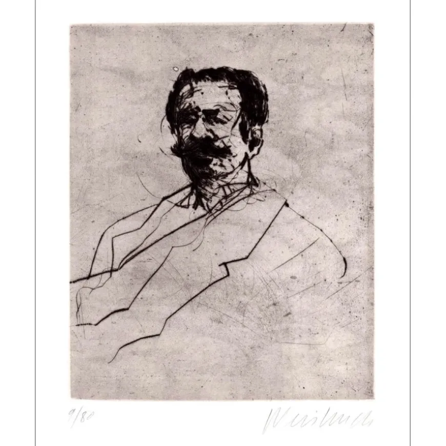 WEISBUCH Claude - Gravure originale "Portrait de Guy de MAUPASSANT" 33x25cm -1979
