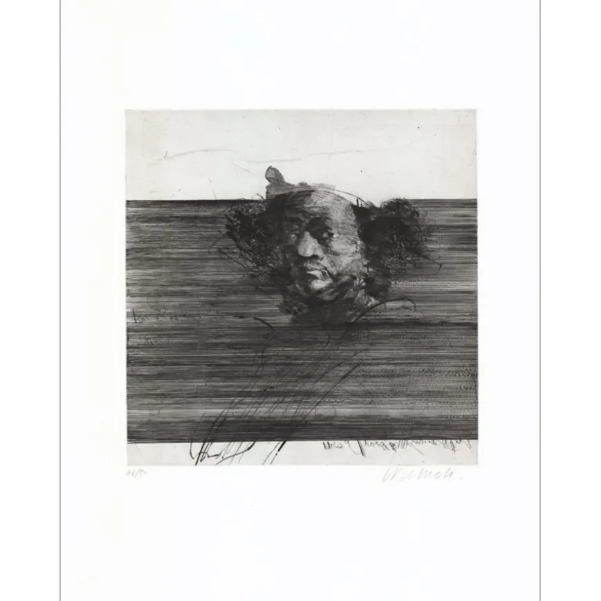 WEISBUCH Claude - Gravure originale "Portrait au turban" 76x56cm - 1973