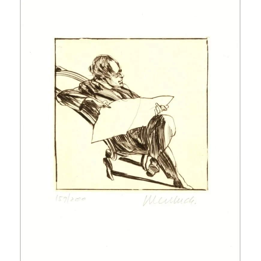 WEISBUCH Claude - Gravure originale "Personnage Lisant" 28x23cm