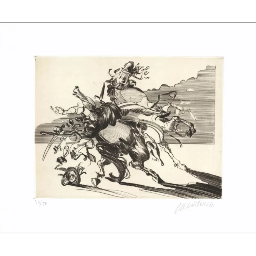 WEISBUCH Claude - Gravure originale "La chute de Théodore" 50x66cm