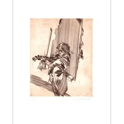 WEISBUCH Claude - Gravure originale " Le Violoniste au Miroir " 57x38cm