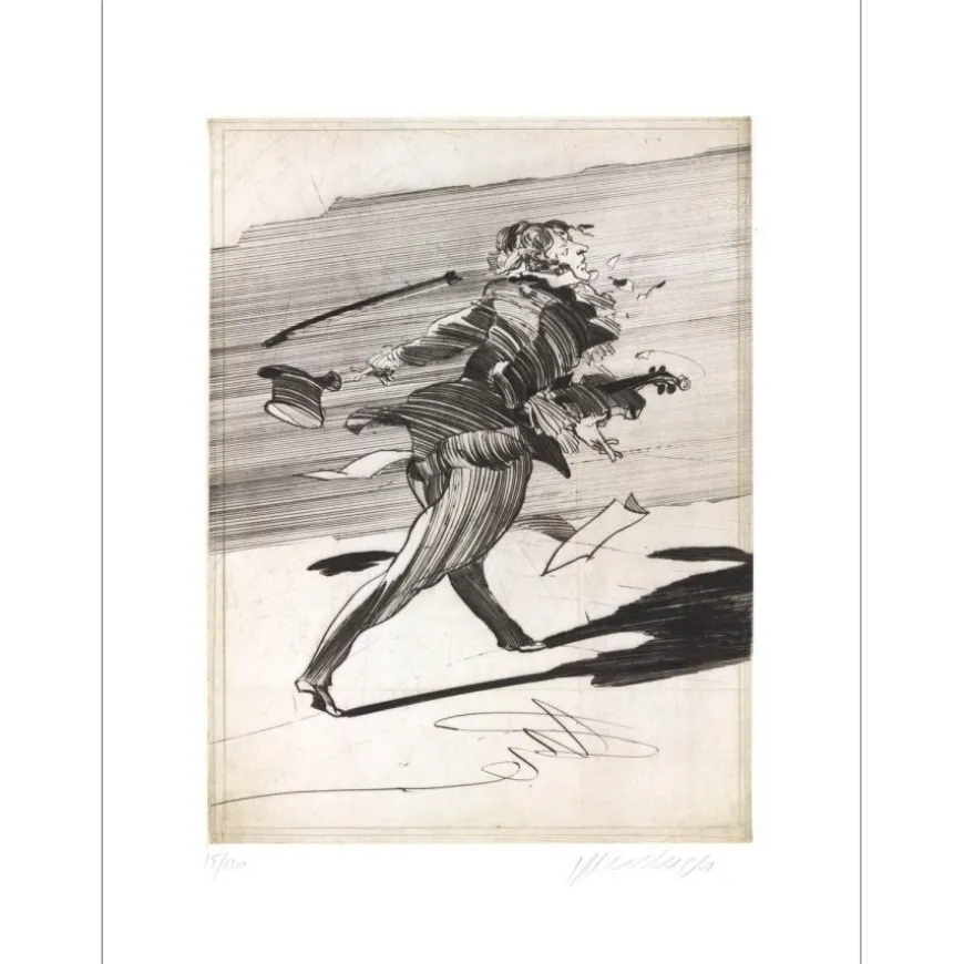 WEISBUCH Claude - Gravure originale "Le Violoniste emporté" 66x50cm