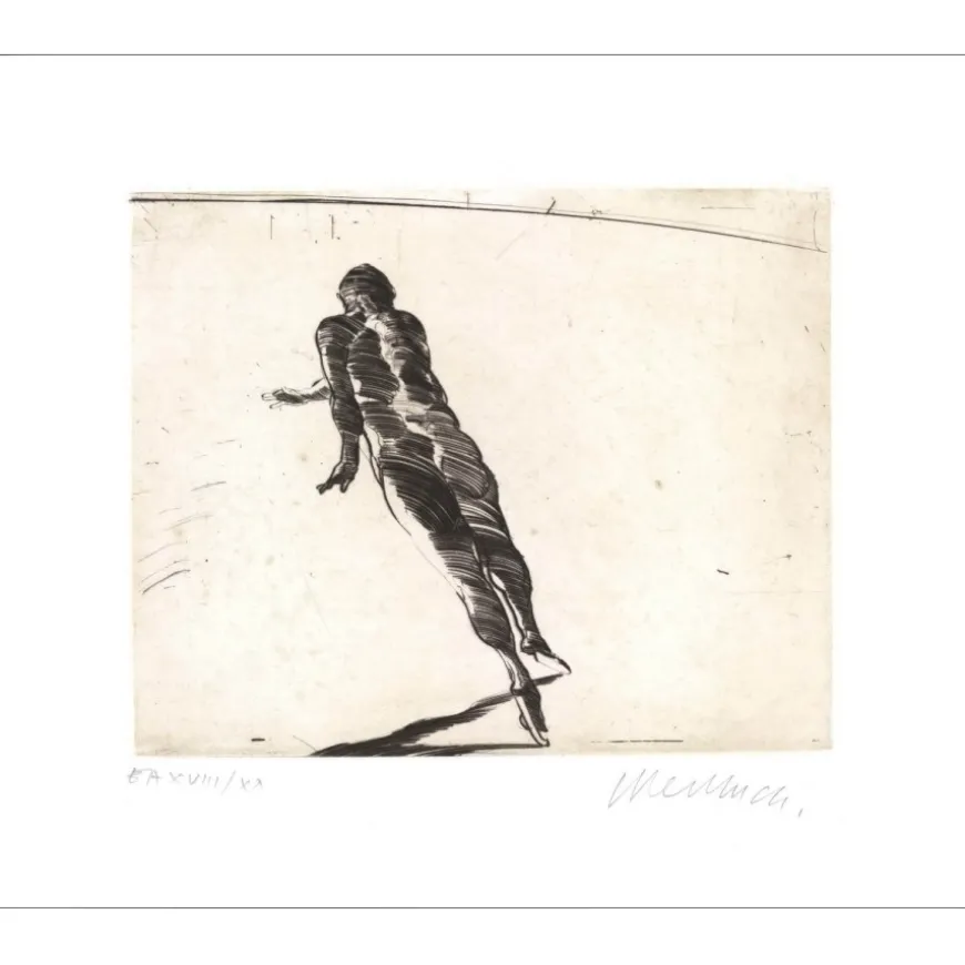 WEISBUCH Claude - Gravure originale "Sur la glace (patineur)" 50x66cm - 1990