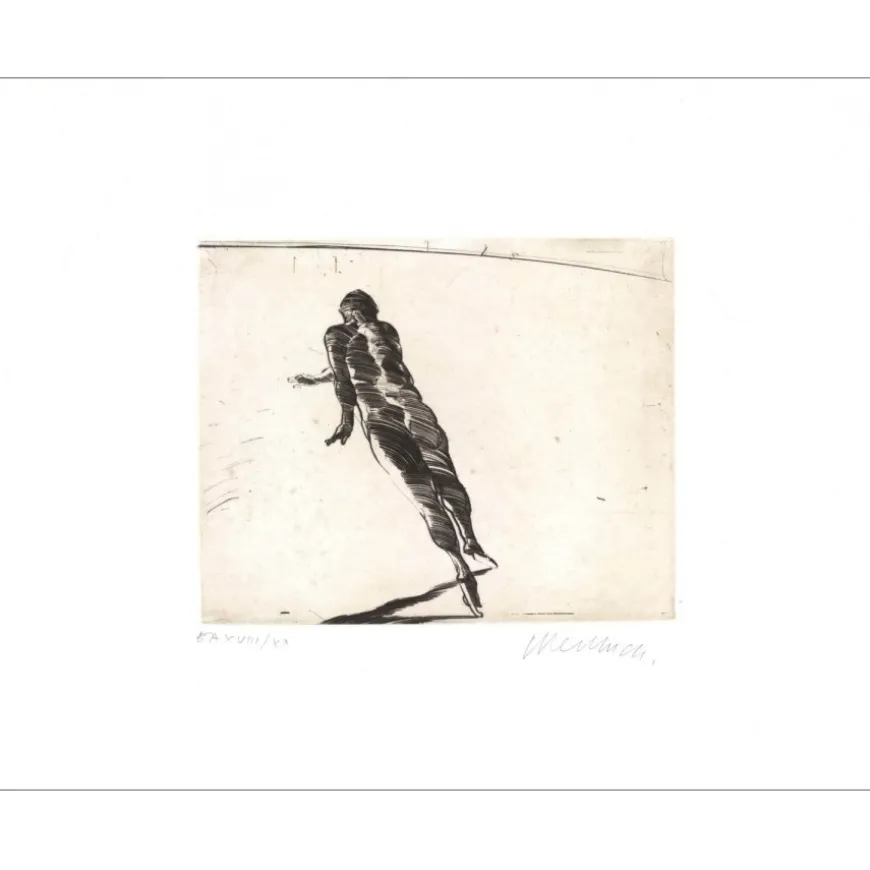 WEISBUCH Claude - Gravure originale "Sur la glace (patineur)" 50x66cm - 1990