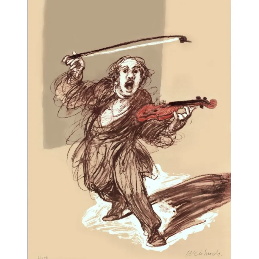 WEISBUCH Claude - Lithographie originale "Le Violoniste" 76x57cm - 2012
