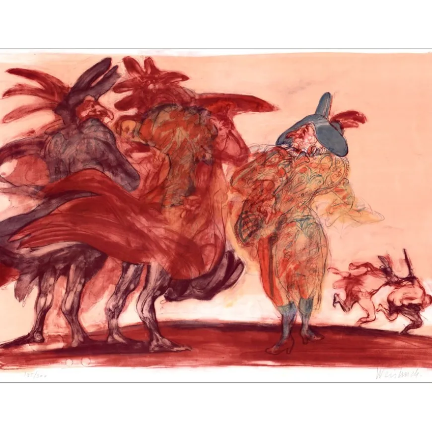 WEISBUCH Claude - Lithographie originale "Bonjour Polichinelle" 56x76cm - 1968
