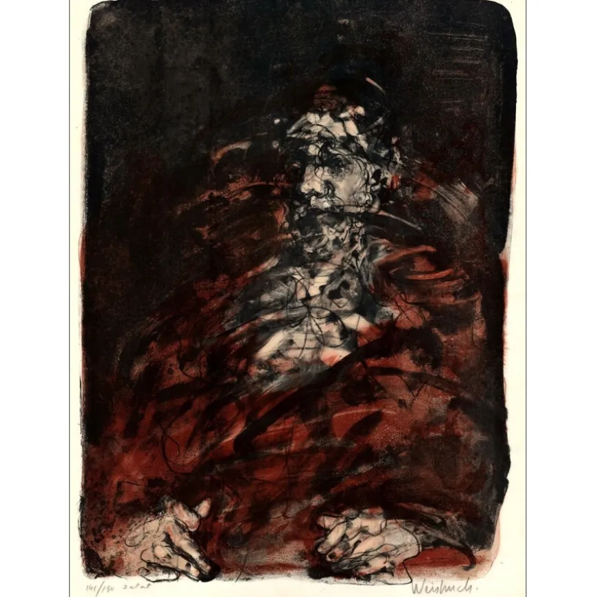 WEISBUCH Claude - Lithographie originale "Personnage" 75x54cm - 1970
